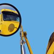 Semi Truck Side View Mirror With Reflection Of Cab