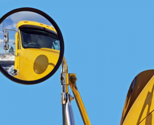 Semi Truck Side View Mirror With Reflection Of Cab